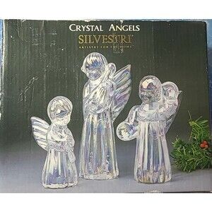 Vintage Silvestri Co. Set of 3 Crystal Angels Playing Instruments, Iridescent
